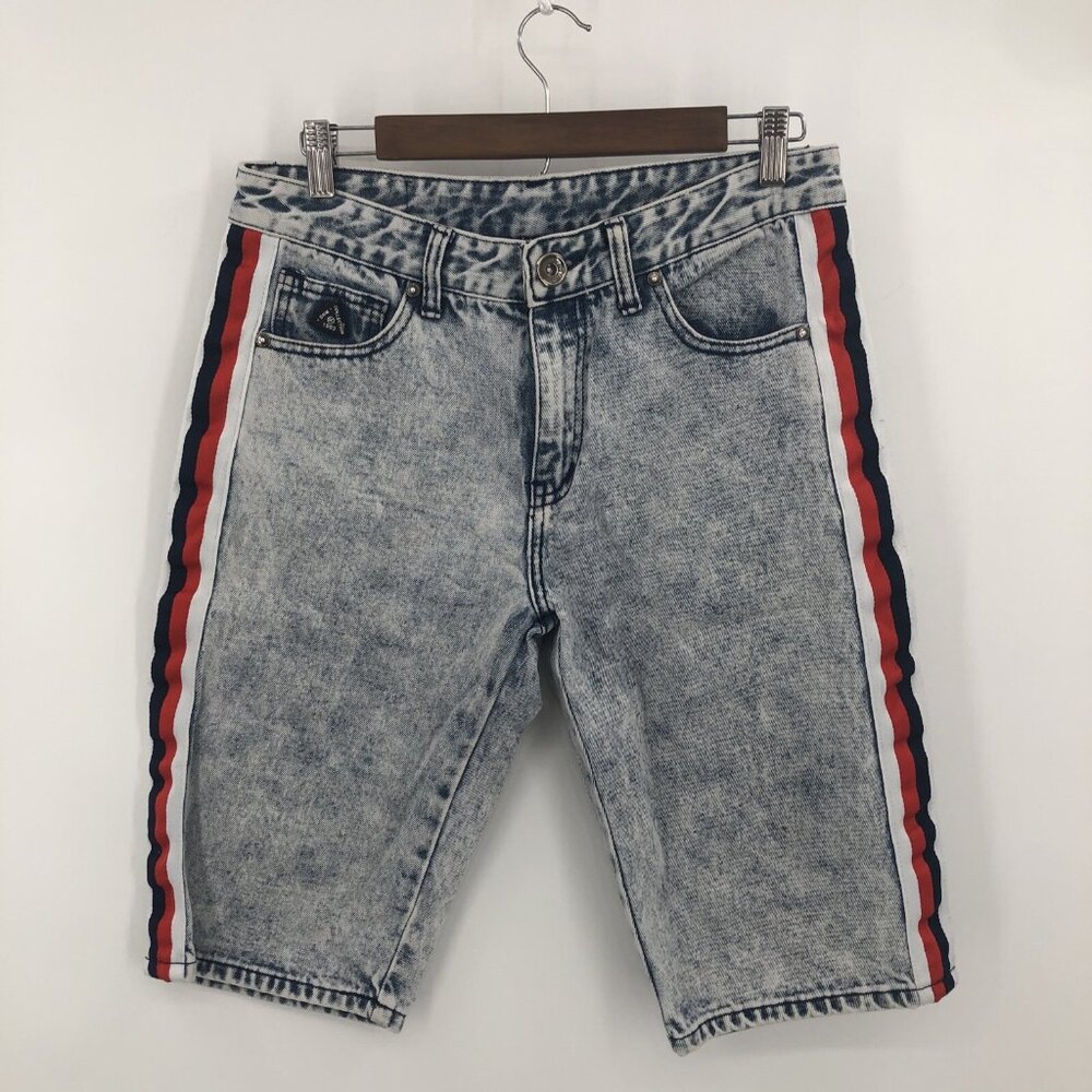 DNM Collection Denim Shorts Men 32 Acid Blue 100% Cotton Striped 13" Inseam